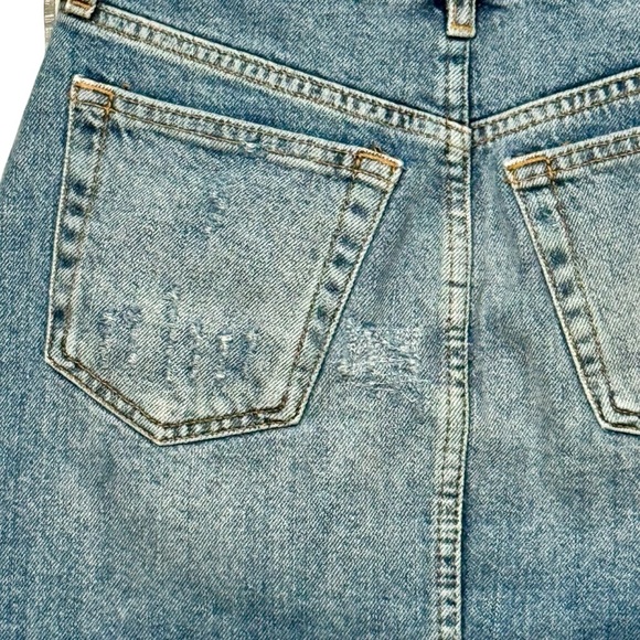 We The Free | Free People Distressed High Rise Raw Hem Button Front Mini Skirt - Picture 9 of 12